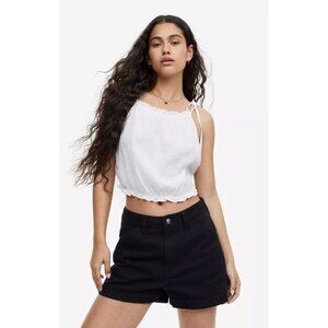 NWT H&M Divided High Waisted Cargo Shorts Women 8 Black Denim Cuffed Casual Summ